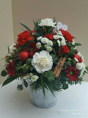 Christmas Arrangement in Zinc Container