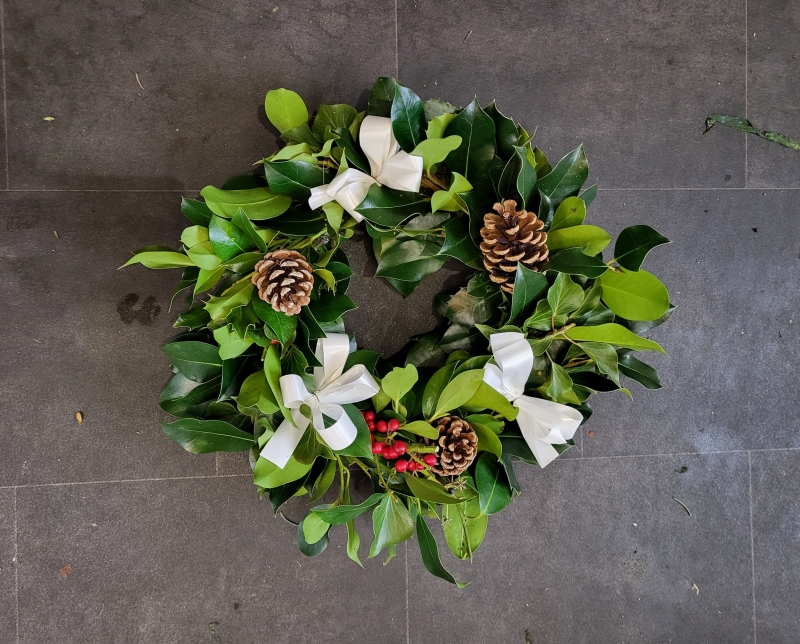 Fresh Holly Wreath Grave Wreath